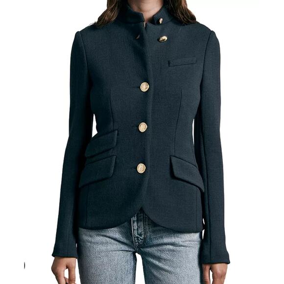 Rag & Bone Slade Blazer Ponte‎ Navy Blue Salute w/Gold Buttons Size 4 - Picture 3 of 13